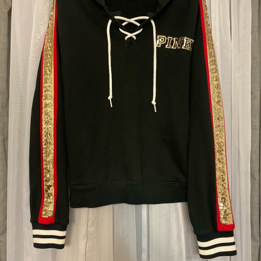 Victoria Secret Pink Medium Hoodie. Black with Sequin designs.